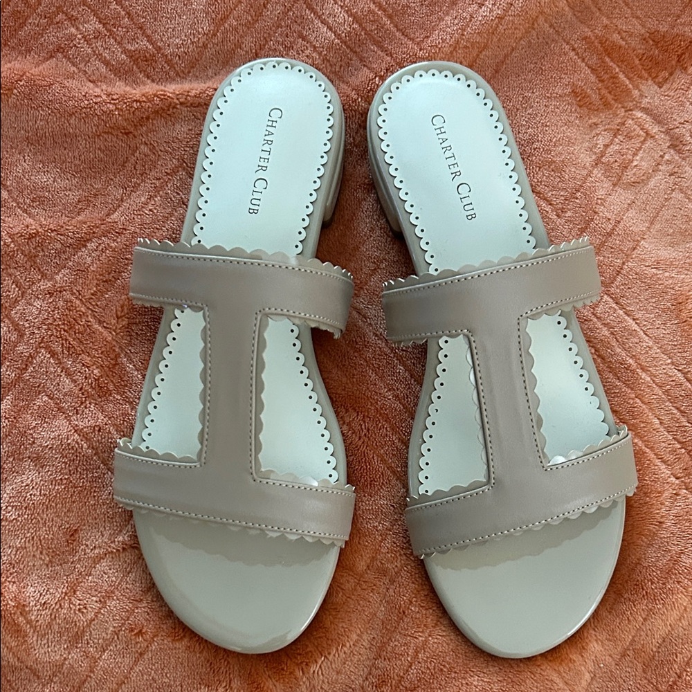 Charter Club Women's Beige Slide Sandals